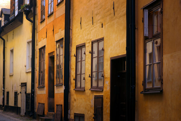 House facades in the old town of Stockholm, Sweden