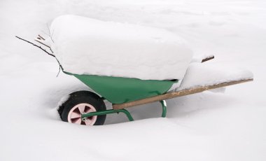 Wheelbarrow coverd in snow clipart