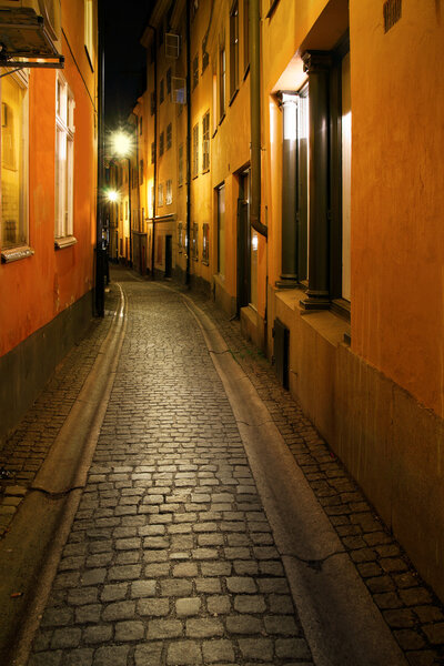 Narrow street in the old town of Stockholm, Sweden, scandinavia