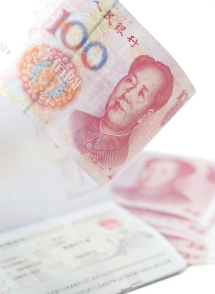 Chinese munt en visa — Stockfoto