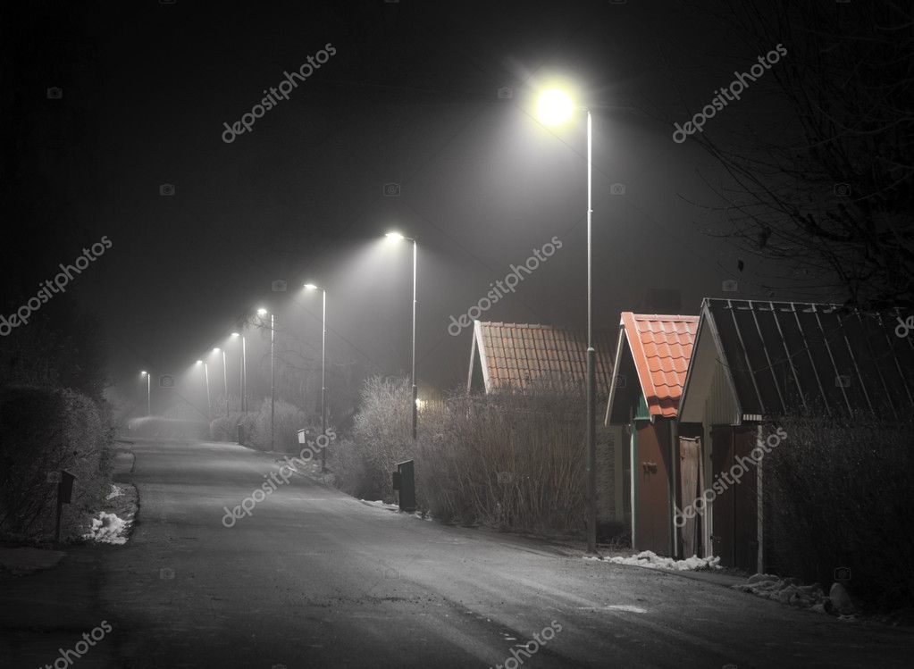 suburban street at night