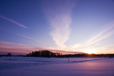 Winter evening in countryside clipart