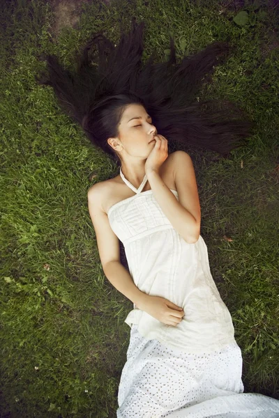 Girl on grass — Stock Photo, Image