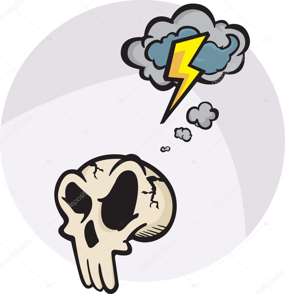 A cartoon angry skull has some dark thoughts!