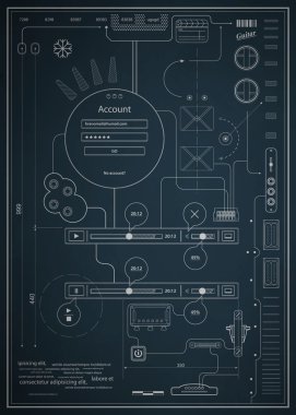 Blueprint infographics drawing a schematic abstraction clipart