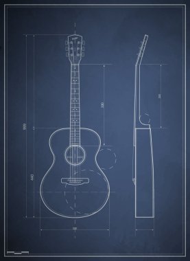 Blueprint drawing six-acoustic guitar clipart