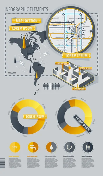 Éléments d'infographie avec carte du monde et carte du métro — Image vectorielle