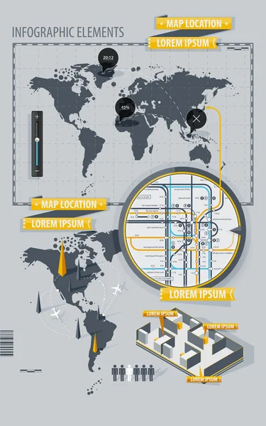 Infographic elementen met wereldkaart en een kaart van de metro — Stockvector