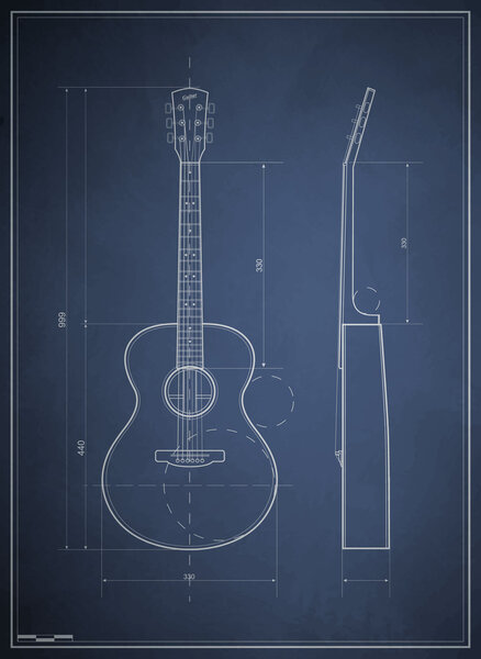 Blueprint drawing six-acoustic guitar