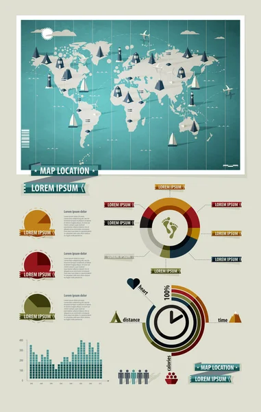 Définir les éléments d'infographie. Carte du monde et graphiques d'information Illustration De Stock