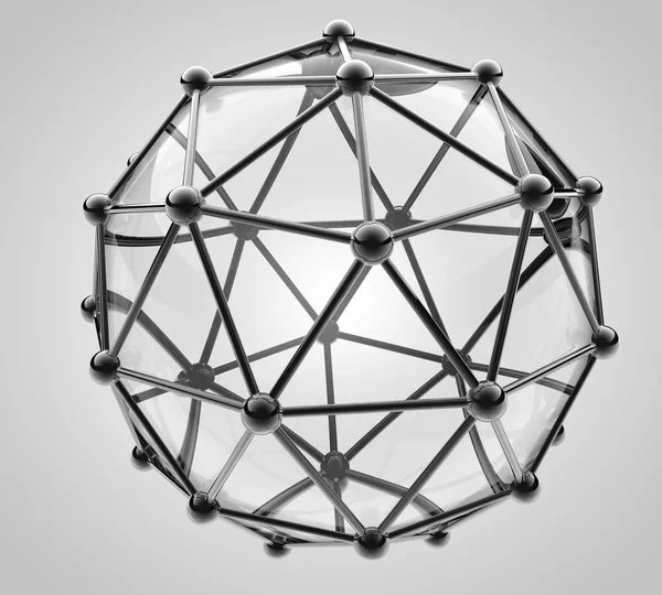 Metal ve cam atom molekül bilimsel 3 boyutlu model — Stok fotoğraf