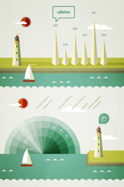 Infographics elements with a lighthouse on the landscape clipart