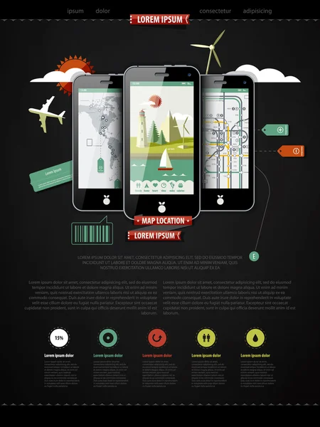 Marquer une page avec trois téléphones mobiles — Image vectorielle