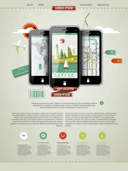 Marquer une page avec trois téléphones mobiles — Image vectorielle