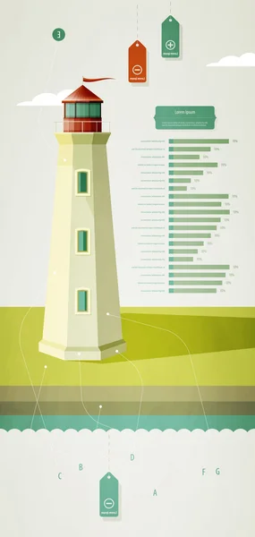 Infographics elements with a lighthouse on the landscape — Stock Vector