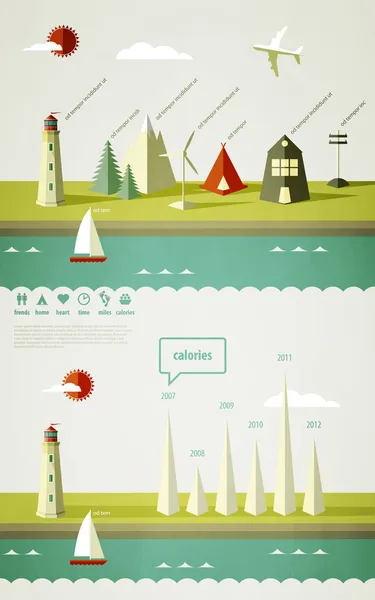 Elementi infografici con un faro sul paesaggio — Vettoriale Stock
