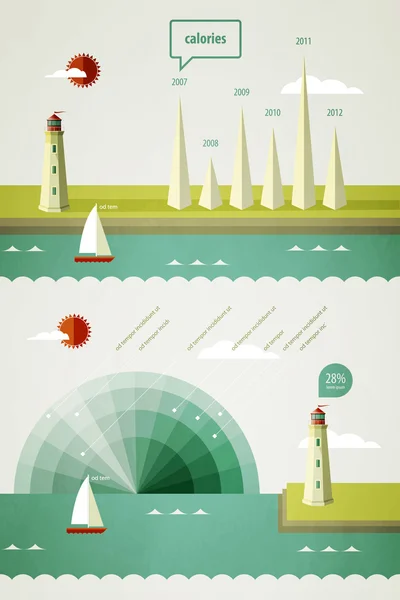 Infografik-Elemente mit einem Leuchtturm auf der Landschaft — Stockvektor
