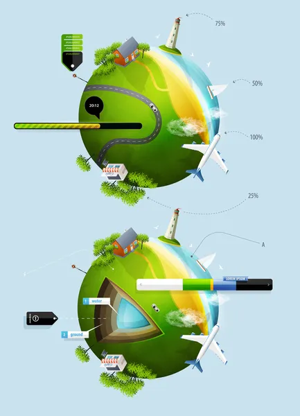 Elementos de infográficos com a bola planeta terra —  Vetores de Stock