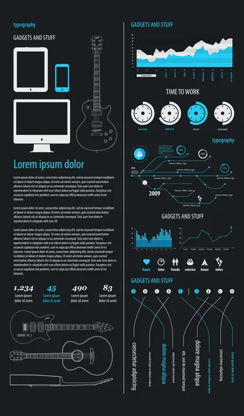 Elementi di infografica con chitarra elettrica. Testo in curve. EPS10 — Vettoriale Stock