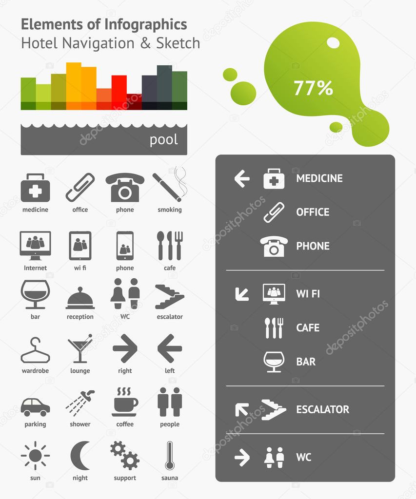 Elements of Infographics with navigation in the hotel