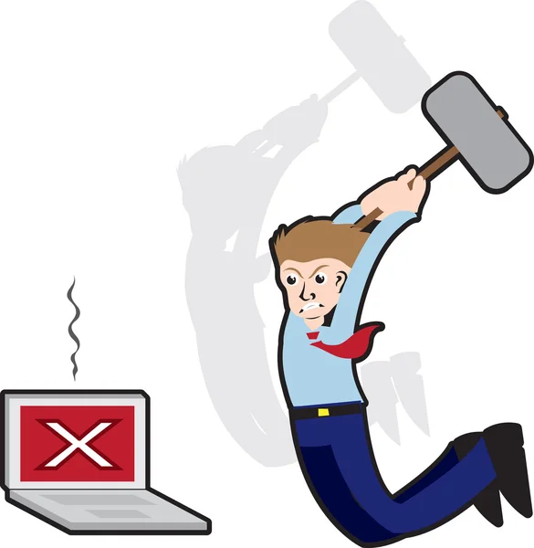 Angry at Computer with Sledgehammer — Stock Vector