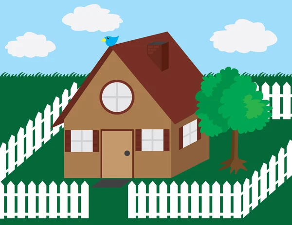 House with Picket Fence — Stock Vector
