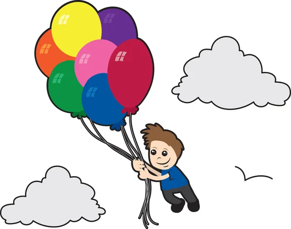 Menino voando com balões — Vetor de Stock