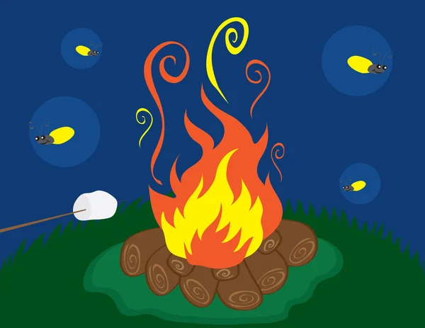 Lagerfeuer mit Glühwürmchen — Stockvektor