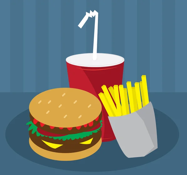 Hamburger, patatine fritte e bevande — Vettoriale Stock