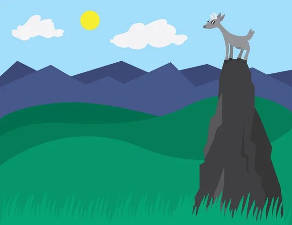 Cabra en una montaña — Vector de stock