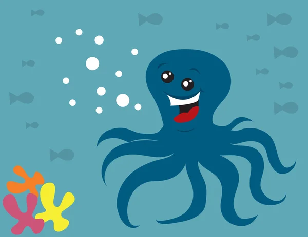Octopus Tersenyum - Stok Vektor