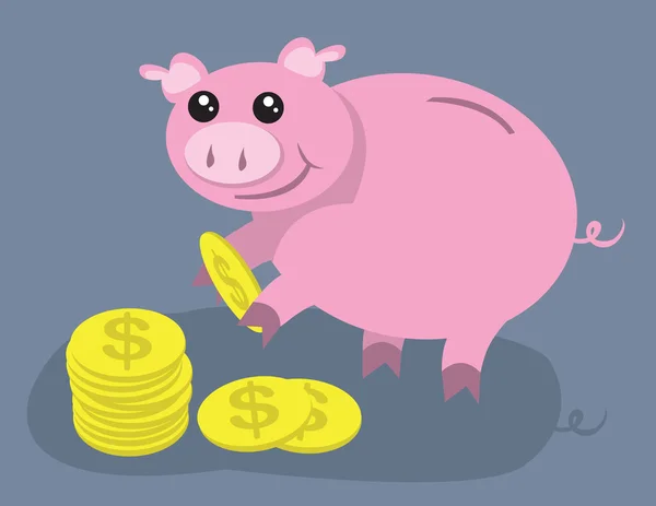 Świnia i monety — Wektor stockowy