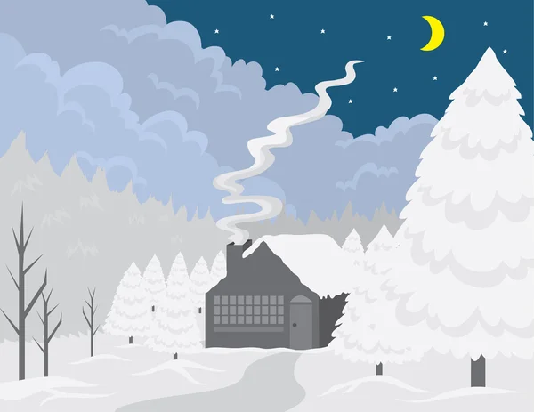 Cottage Scena invernale — Vettoriale Stock
