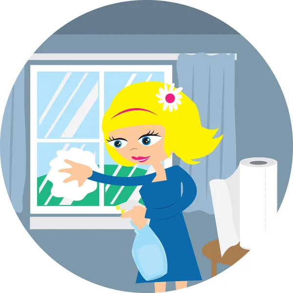 Kadın pencereyi temizliyor — Stok Vektör