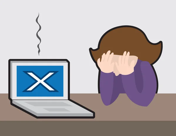 Mulher perturbada no computador quebrado —  Vetores de Stock