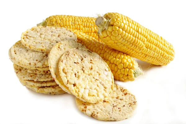 玉米棒子和面包吐司 — 图库照片