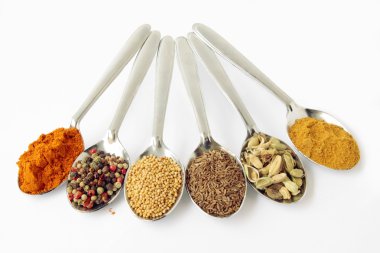 Various spices on spoons clipart