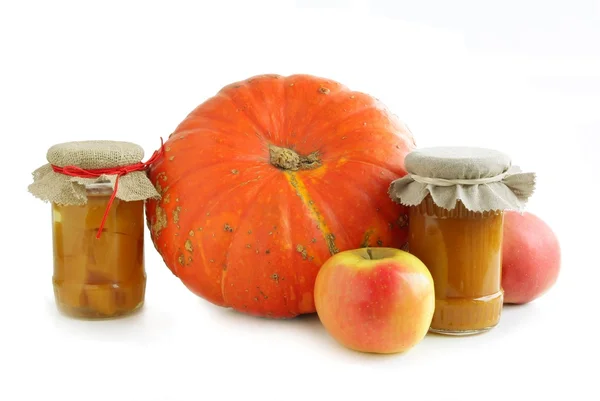 Pumpkin,apples and preserves — Stock Photo, Image