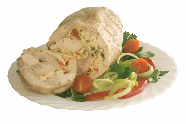 Rolled and baked turkey brest meat with vegetable — Stock Photo, Image