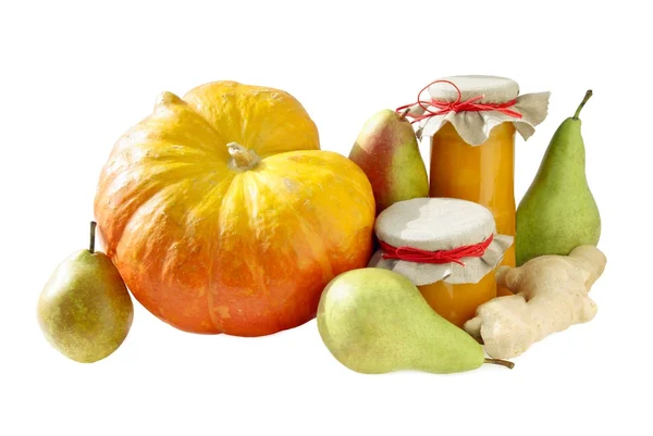 Pumpkin,ginger ,pears and homemade jam — Stock Photo, Image