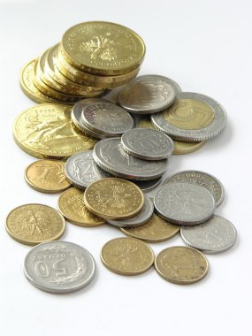 Yellow and white metallic coins