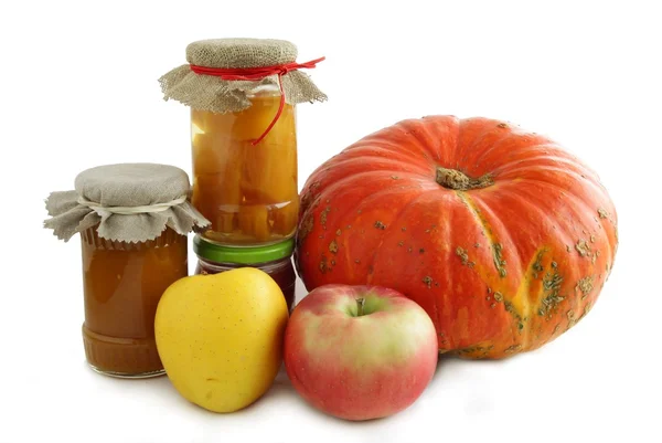 Pumpkin,apples and jam — Stock Photo, Image