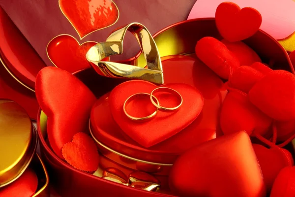 Jewellery and red hearts — Stock Photo, Image