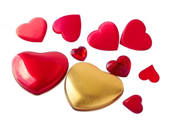 Sevgi ve nezaket sembolü olarak kırmızı ve altın Kalpler — Stok fotoğraf