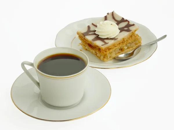 Šálek kávy a chutný dort — Stock fotografie