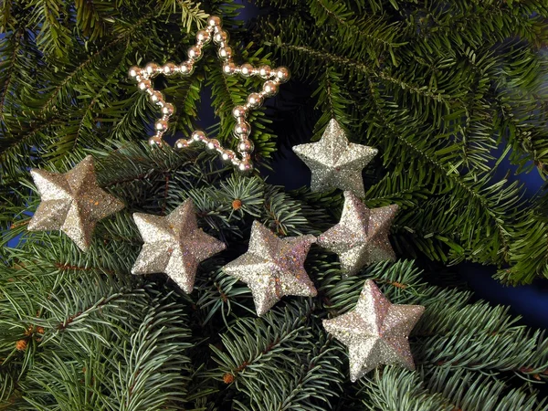 Christmas tree with silver stars — Stock Photo, Image
