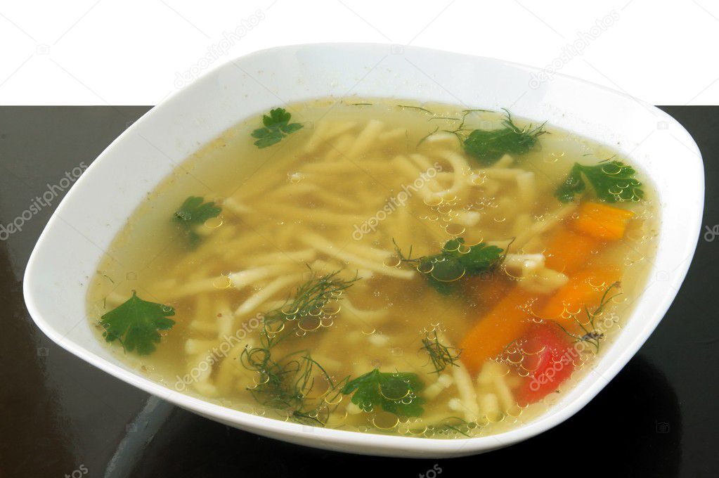 Clear meat soup with noodles and vegetable