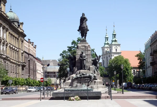Das Grunwald-Denkmal auf dem Matejko-Platz in Krakau — Stockfoto