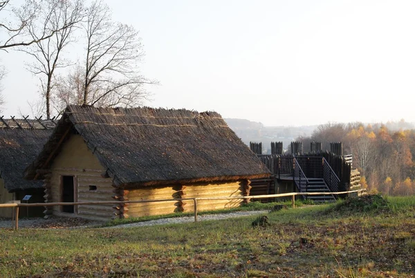 Skansen muzeum w trzcinica-wczesnego średniowiecza domek — Zdjęcie stockowe