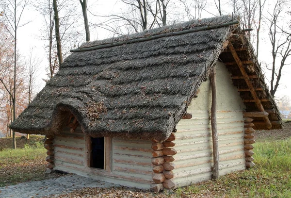 Skansen museum in Trzcinica - early medieval cottage — Stock Photo, Image